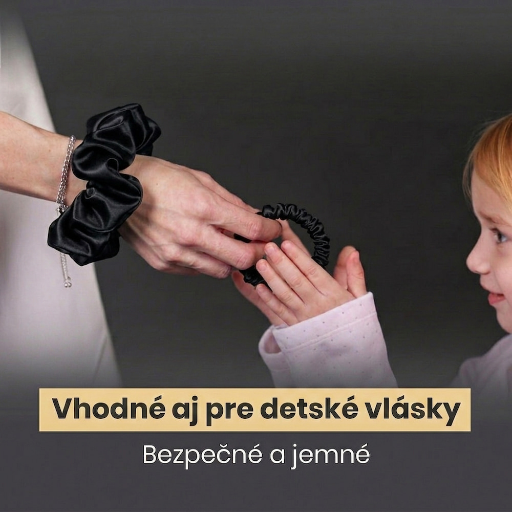 Naomi hodvábna gumička do vlasov Čierny onyx z pravého hodvábu