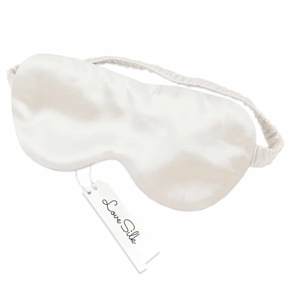 Hodvábna maska na spanie z pravého hodvábu – biela perla