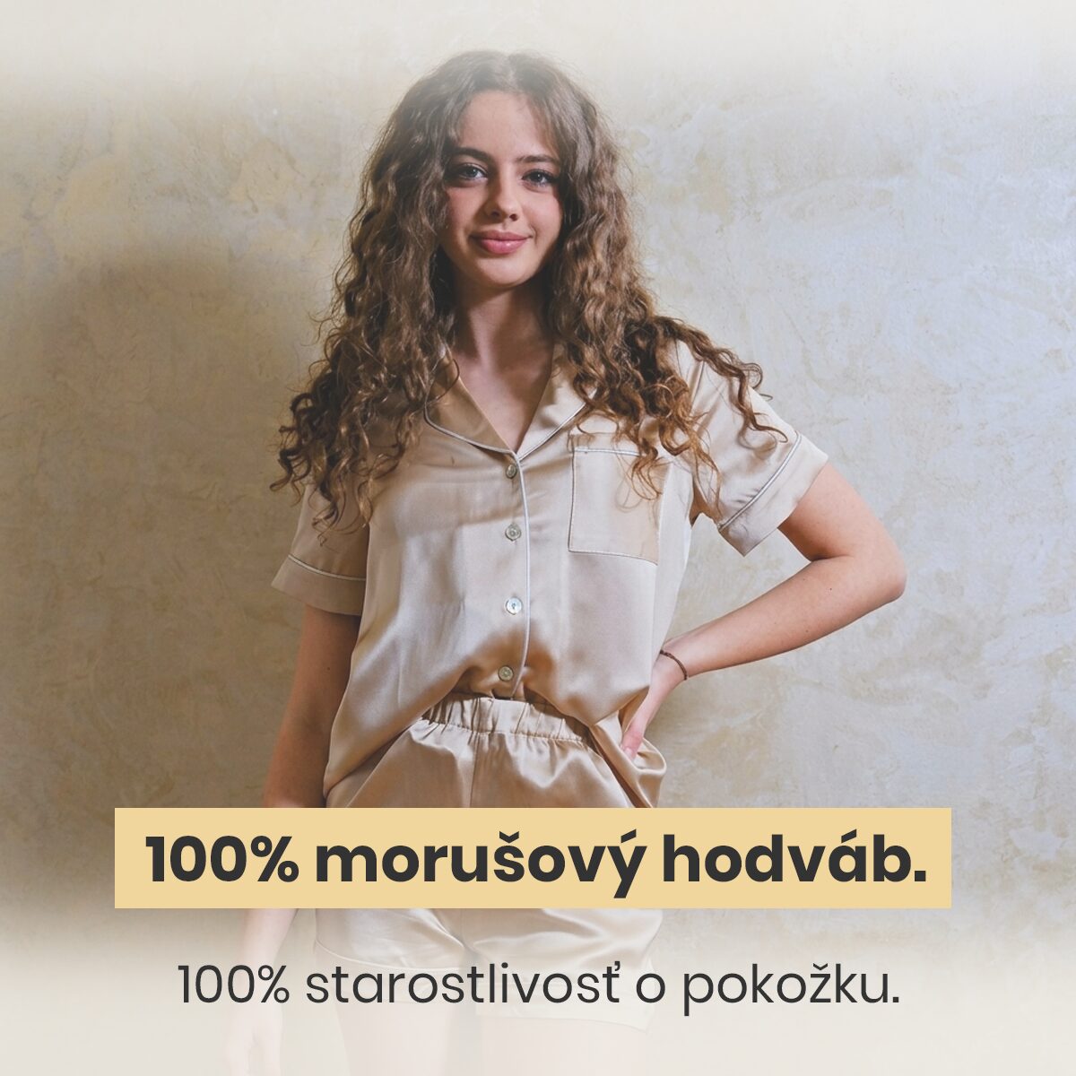 Sensual luxusné hodvábne pyžamo krátke Zlatý champaign