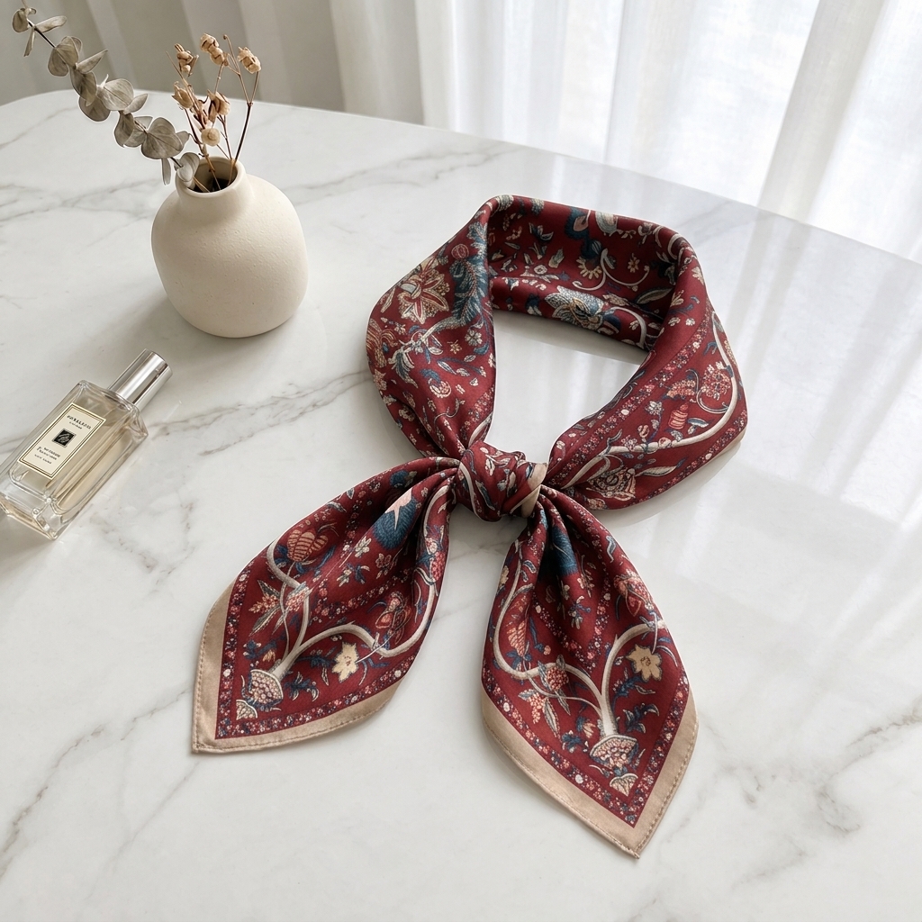 Šatka Red Velvet môže na jednoduchom neutrálnom oblečení vytvoriť výrazný farebný akcent.