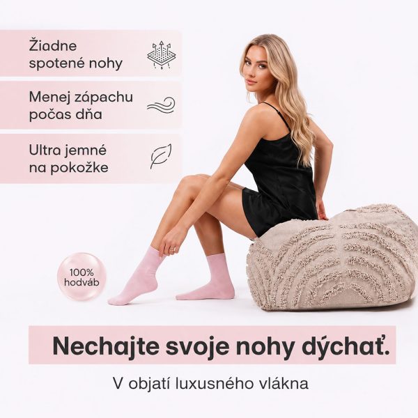 Hebké ružové hodvábne ponožky pre citlivú pokožku